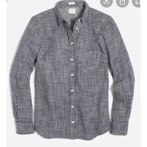 J. Crew Navy Gingham Print Boy Fit Button Down Top
